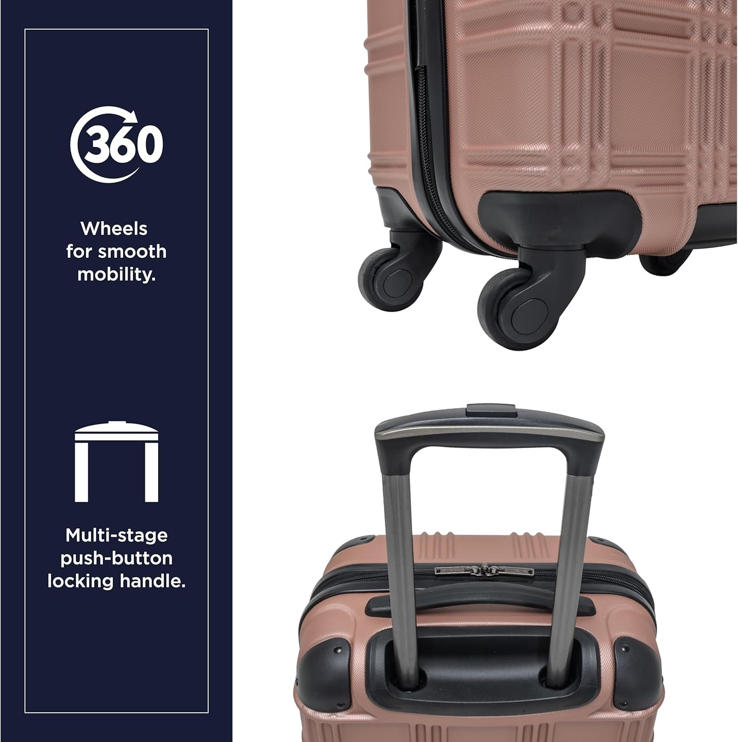 Ben Sherman Nottingham Lightweight Hardside 4-Wheel Spinner Travel Luggage, Rose Gold, 20-Inch Carry On - Image 7