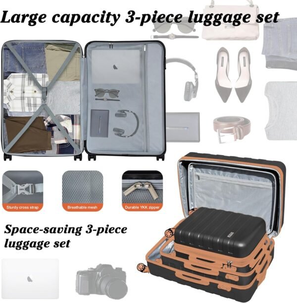 Zebra Light Weight Hardside Expandable Luggage Spinner Wheels Suitcase W/TSA Lock, Apricot Black, 5 Piece Set - Image 8