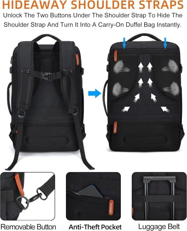 Travel Laptop Backpack,42L Carry on Luggage, Flight Approved Expandable Backpack,Business Anti Theft Weekender Bags for Women Men, Water Resistant Expandable Backpacks With 4 Packing Cubes - Image 5