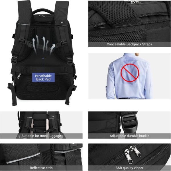MOLNIA 50L Expandable Travel Backpack for Men Women, Carry On Backpack Airline Approved, Suitcase Backpack with Packing Cubes, Water Resistant Luggage Backpack Daypack Weekender Bag, Black - Image 6