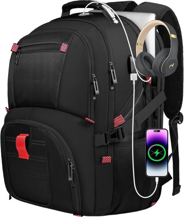 Extra Large Travel Backpack, 50L Big Capacity Travel Laptop Backpack for Men Him Women, TSA Airline Approved Luggage Business Computer Work Nursing Computer College Bag 17 Inch Computer, Black - Image 2