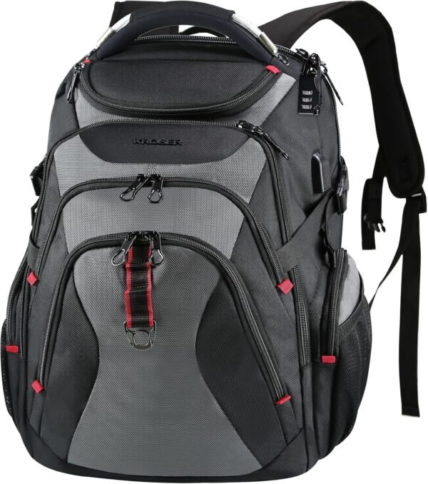 KROSER Travel Laptop Backpack 17.3 Inch XL Computer Backpack with Hard Shell Saferoom RFID Pockets Water-Repellent Business College Daypack Stylish Bag for Men/Women-Black Grey - Image 2