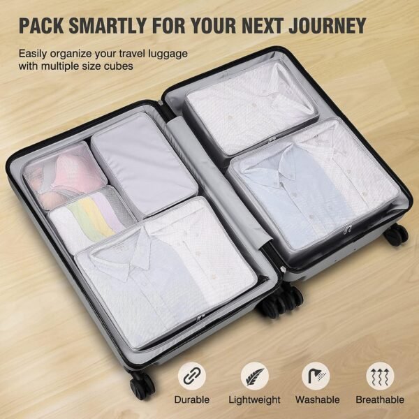 Mossio 6 Set Packing Cubes with Shoe Bag - Lightweight Travel Luggage Suitcase Organizers - Image 6
