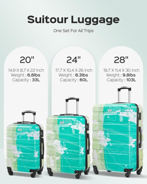 Suitour Luggage Sets 3 Piece Hardside Suitcase set with Spinner Wheels,Durable Lightweight Luggage with TSA Lock for Travel(20in/24in/28in) - Image 5