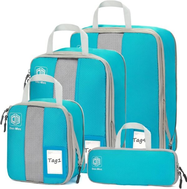 4/6 Set Compression Packing Cubes with lable for Travel, Expandable Packing Organizers, Carry On Luggage Suitcase Organizer Bags - Image 2