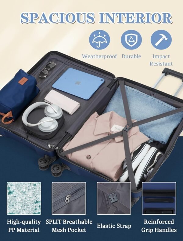 Carry On Luggage 22x14x9 Airline Approved, 20 Inch Carry on Suitcases with Wheels, PP Lightweight Carry-on Luggage, Suitcase with Wheels and TSA Lock - Image 7