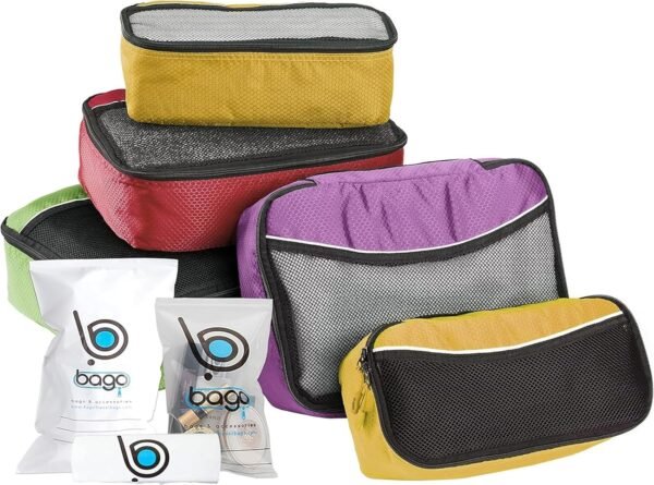 bago 8 Pcs Packing Cubes for Travel - 5 Travel Packing Cubes for Suitcases with 3 ZipLock Bags - Luggage Organizer Bags to Get Maximum Storage, Save Time & Effort to Pack (Green Red Purple Yellow) - Image 2
