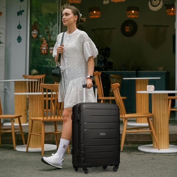 LARVENDER Luggage Sets 5 Piece, Expandable Luggage Hardside PP Suitcase Sets with Spinner Wheels TSA Lock, Lightweight Rolling Suitcase for Men and Women,Black - Image 3