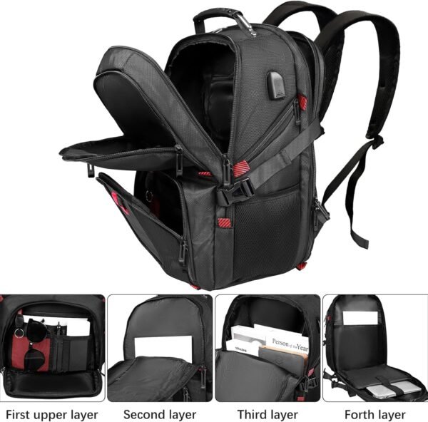 Extra Large Travel Backpack, 50L Big Capacity Travel Laptop Backpack for Men Him Women, TSA Airline Approved Luggage Business Computer Work Nursing Computer College Bag 17 Inch Computer, Black - Image 5