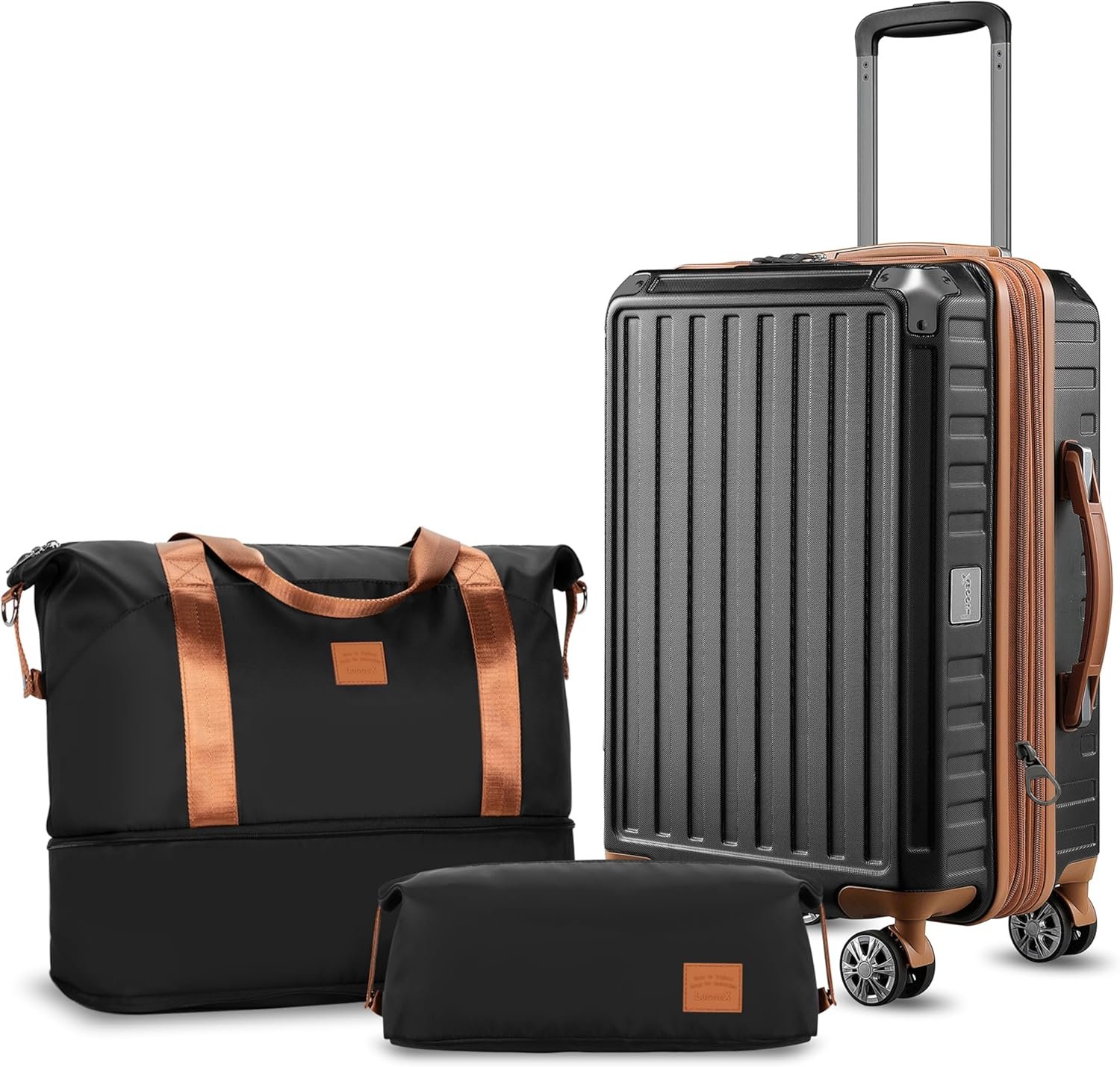LUGGEX Carry On Luggage Sets 3 Piece - PC Expandable Hardshell Luggage with Spinner Wheels (Brown-Black Suitcase) - Image 2