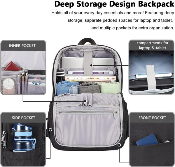 MAXTOP Deep Storage Laptop Backpack with USB Charging Port[Water Resistant] College Computer Bookbag Fits 15 Inch Laptop Black - Image 3