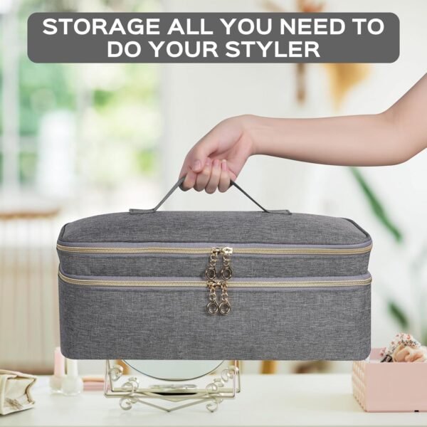 Double-Layer Travel Carrying Case for Revlon One-Step Hair Dryer and Volumizer Hot Air Brush, Portable Storage Organizer Bag Compatible with Shark FlexStyle/Dyson Airwrap Styler (Grey) - Image 8