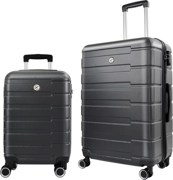 HOUAGI Luggage Sets 2 Piece,20 inch 24 inch Carry on Luggage Airline Approved,ABS Hardside Lightweight Suitcase with 4 Spinner Wheels,2-Piece Set(20/24),Black - Image 2