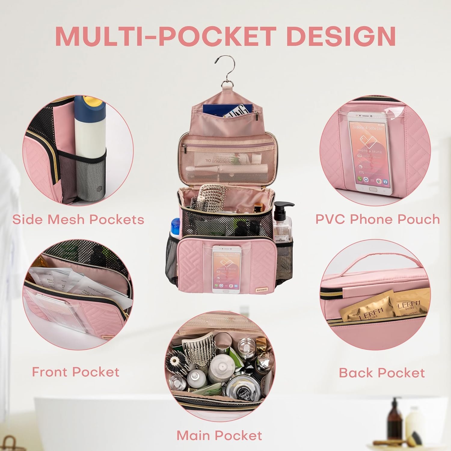 Women's Hanging Travel Toiletry Bag - Large, Durable, Multipurpose and TSA Approved for the Modern Traveling Woman, Pink - Image 4