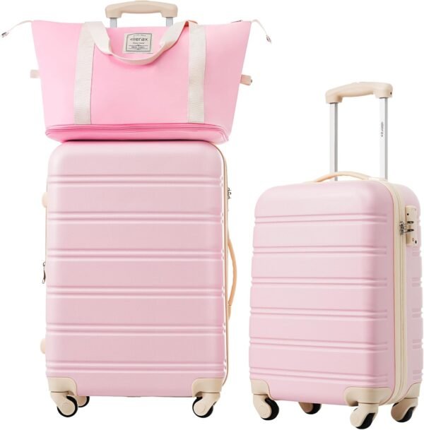 Merax Luggage sets of 2 Piece 20 24 IN Carry on Luggage Hard Case White Pink Luggage Expandable Checked Luggage Suitcase Set with Wheels - Image 2