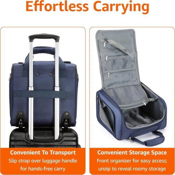 Amazon Basics Underseat Carry-On Rolling Travel Luggage Bag, 14 Inches, Navy Blue - Image 4