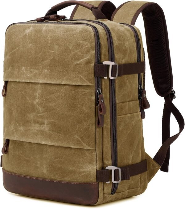 Travel Backpack for Men Carry On Backpack Flight Approved Personal Item Backpack, 17 inch Laptop Backpack Casual Daypack Weekender Business Hiking Backpack, Brown - Image 2