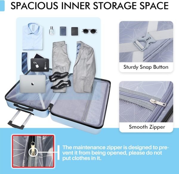 AnyZip Luggage Sets 3 Piece PC ABS Hardside Lightweight Suitcase with 4 Universal Wheels TSA Lock Carry On 20 24 28 Inch Light Blue - Image 8