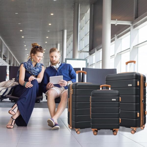 Explorer Lightweight Hardside Expandable Luggage Spinner Wheels Suitcase W/TSA Lock, Black-Brown, New-3 Piece Set - Image 7