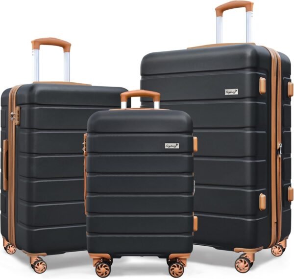 Explorer Lightweight Hardside Expandable Luggage Spinner Wheels Suitcase W/TSA Lock, Black-Brown, New-3 Piece Set - Image 2