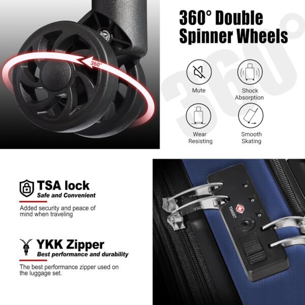 Classic Light Weight Hardside Expandable Spinner Wheels Luggage Suitcase W/TSA Lock, Navy Blue, Carry on-3 Pieces - Image 7