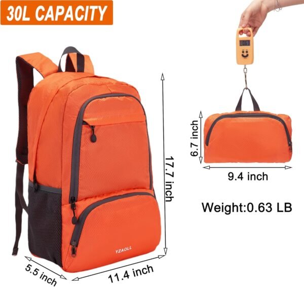 YZAOLL 30L Lightweight Packable Travel Hiking Backpack Daypack Foldable Backpack Water Resistant Daypack for Women Men - Image 3