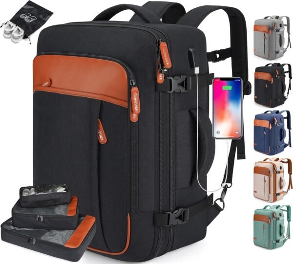 Travel Laptop Backpack,42L Carry on Luggage, Flight Approved Expandable Backpack,Business Anti Theft Weekender Bags for Women Men, Water Resistant Expandable Backpacks With 4 Packing Cubes - Image 2