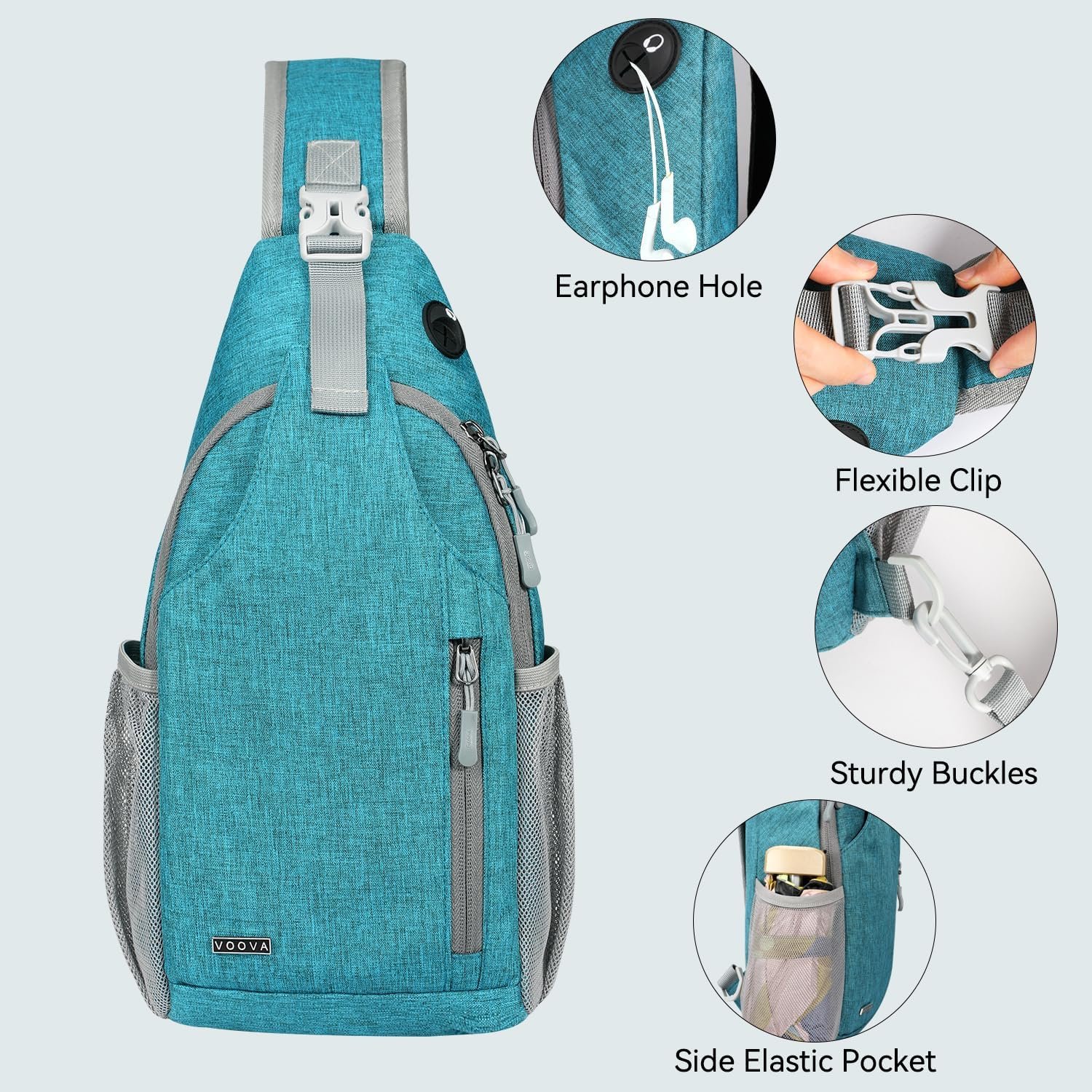 Voova Crossbody Sling Backpack Sling Bag for Men Women, Travel Hiking Chest Bag Daypack, Small over the Shoulder Backpack - Image 4