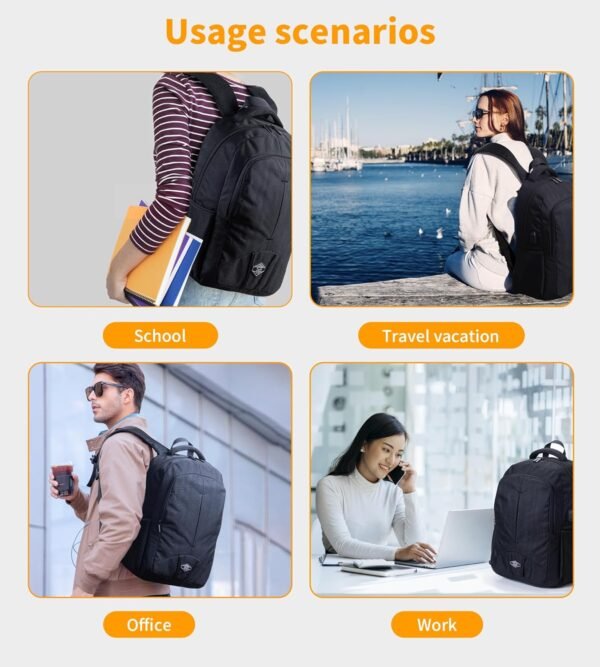Zecti Black Travel Laptop Backpack for Men Women Durable Carry on Backpack for Work, Travel, College Backpack with USB Charging Hole, Water Resistant, Large Capacity - Image 7