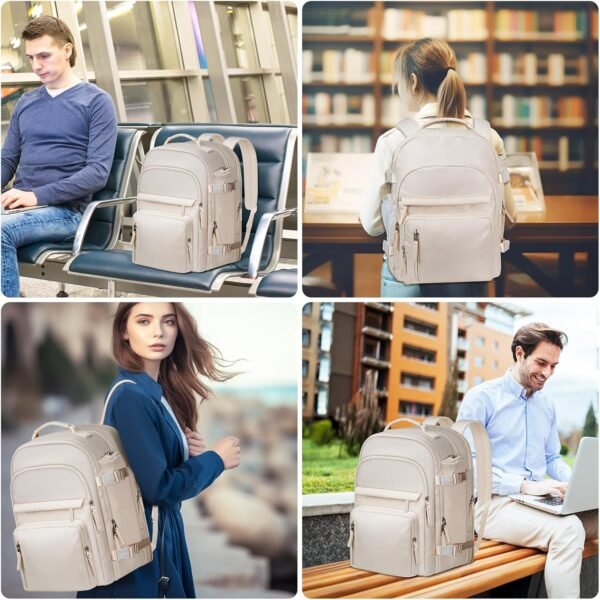 Travel Backpack for Women, Extra Large 40L Flight Approved Carry on Backpack, Expandable Weekender Bag Fit 17 Inch Notebook, College Business Casual Daypack with Shoe Bag, Beige - Image 7