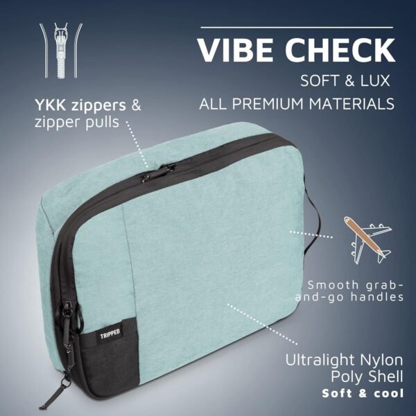 Premium Compression Packing Cubes with Dirty Clean Split Compartment- Double Sided with Luggage Labels -Set of 2 (Dusty Teal) - Image 5