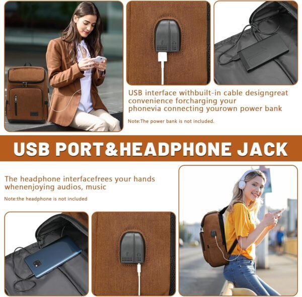 YALUNDISI Laptop Backpacks Travel Backpack Carry On Backpack Casual Daypack with USB Charging Port for Men Women Brown - Image 6