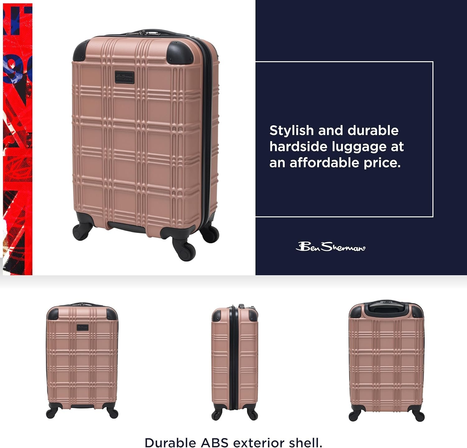 Ben Sherman Nottingham Lightweight Hardside 4-Wheel Spinner Travel Luggage, Rose Gold, 20-Inch Carry On - Image 4