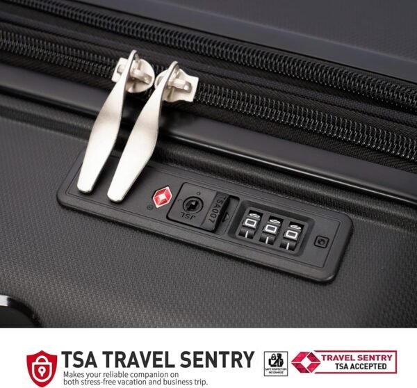 PP material 3-piece expandable luggage sets with Spinner Wheels， Suitcase with TSA Lock，Large Luggage for Family Travel carry on 20/24/28，Black color - Image 5