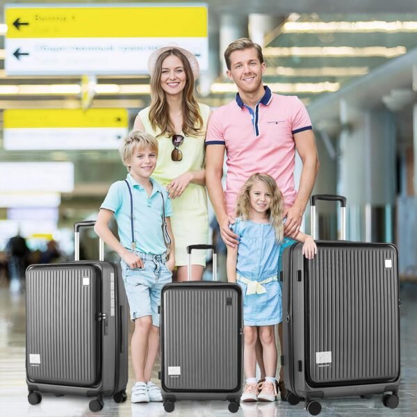 Luggage Sets 3 Piece, ABS Lightweight 20in/24in/28in Luggage, Expandable Carry On Suitcase Set with TSA Lock & Double Wheels, Front Open Hardshell Luggage Sets (Grey) - Image 3