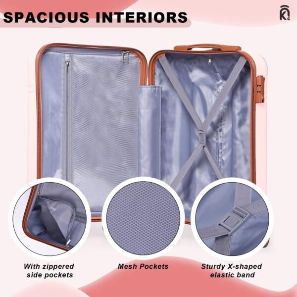 Krute Luggage Set 5 Piece Suitcase Set Carry-On Luggage, PC ABS TSA Lock Hard shell Lightweight Checked Luggage Set with Spinner Wheels for Family Travel (Pink) - Image 7