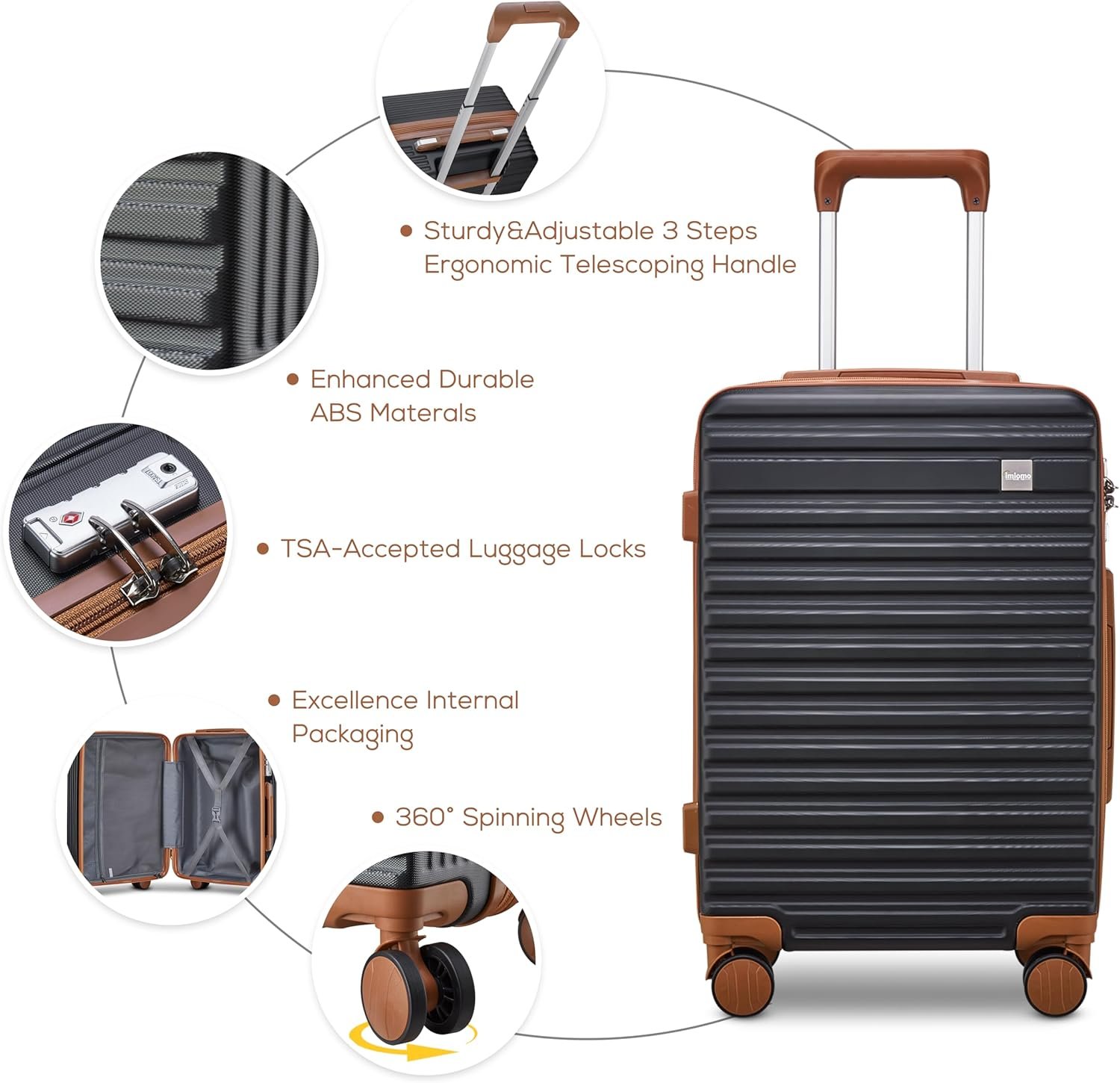 imiomo Carry on Luggage Sets,20 Inch Expandable Carry-on Suitcase with Spinner Wheels,Hard Shell Lightweight Rolling Travel Luggage with TSA Lock - Image 3