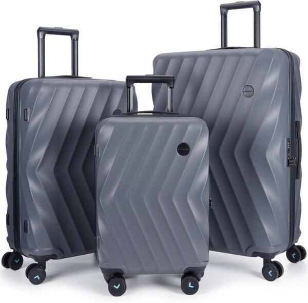 BAGSMART PC Luggage Sets 3 Piece Suitcase Hardside Luggage with Spinner Wheels TSA Lock Lightweight Durable Travel Suitcases Set of 3 Piece Carry On Checked (20/24/28 Inch) Grey - Image 2