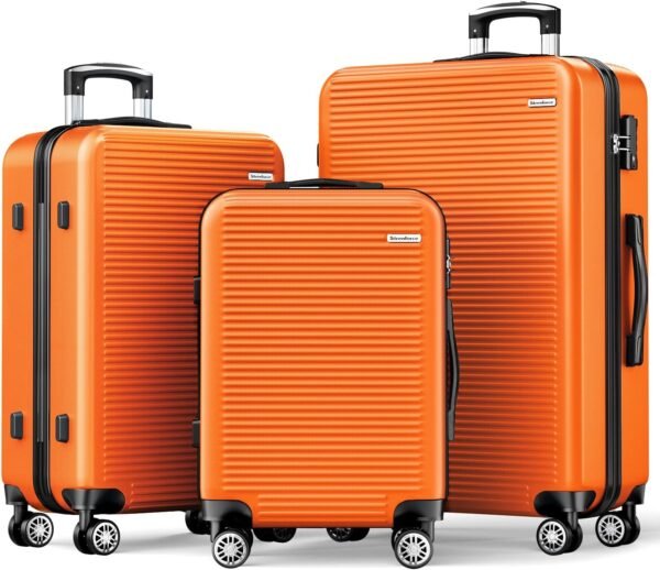 Luggage Sets Lightweight 3 Piece Luggage Set ABS Suitcase Sets with Spinner Wheels TSA Lock,Orange,3 Piece Set (20/24/28) - Image 2