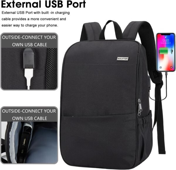 MAXTOP Deep Storage Laptop Backpack with USB Charging Port[Water Resistant] College Computer Bookbag Fits 15 Inch Laptop Black - Image 4