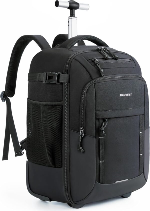 BAGSMART Rolling Backpack, 17 Inch Travel Laptop Wheeled Backpack, 40L Large Carry on Business Luggage with Wheels for Adults Men Women, Water Resistant Overnight Work College Trolley Suitcase, Black - Image 2