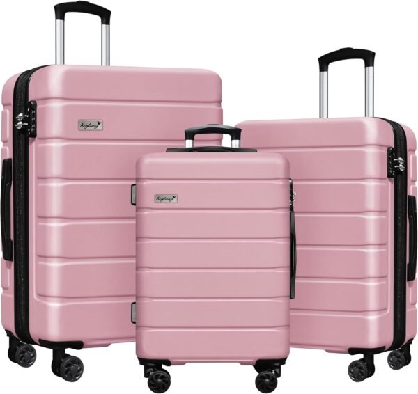 Explorer Lightweight Hardside Expandable Luggage Spinner Wheels Suitcase W/TSA Lock, Pink, New-3 Piece Set - Image 2