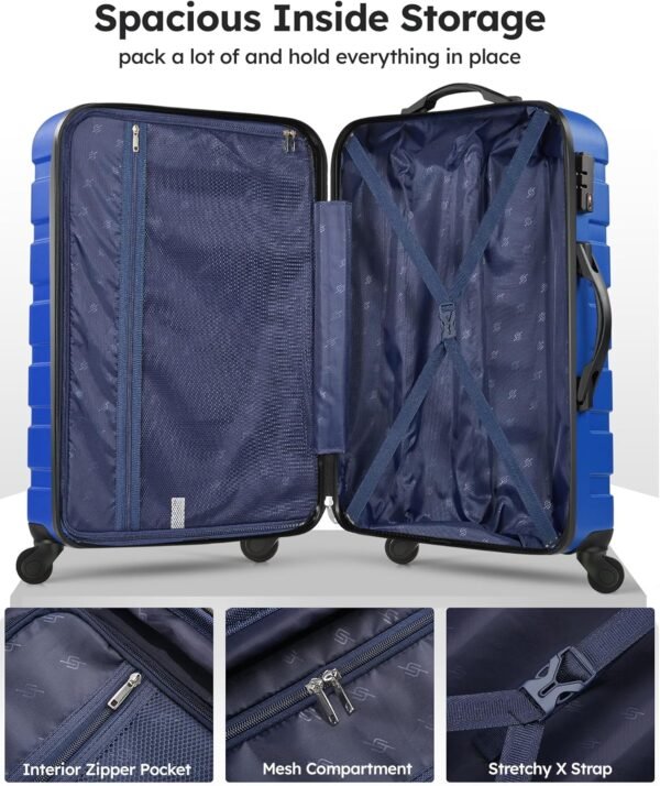 Suitour Luggage 3 Piece Sets Hard Shell Luggage Set with Spinner Wheels, TSA Lock, 20 24 28 inch Travel Suitcase Sets, Bright Blue - Image 5