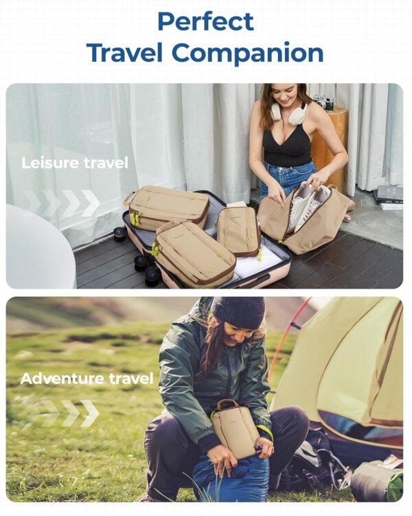 BAGSMART Compression Packing Cubes, 6 PCS Water-Resistance Packing Cubes for Travel, Packing Cubes for Suitcases, Lightweight Luggage Packing Cubes for Travel Essentials, Khaki - Image 8