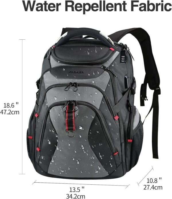KROSER Travel Laptop Backpack 17.3 Inch XL Computer Backpack with Hard Shell Saferoom RFID Pockets Water-Repellent Business College Daypack Stylish Bag for Men/Women-Black Grey - Image 3