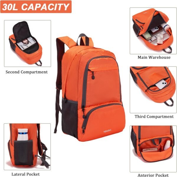 YZAOLL 30L Lightweight Packable Travel Hiking Backpack Daypack Foldable Backpack Water Resistant Daypack for Women Men - Image 5