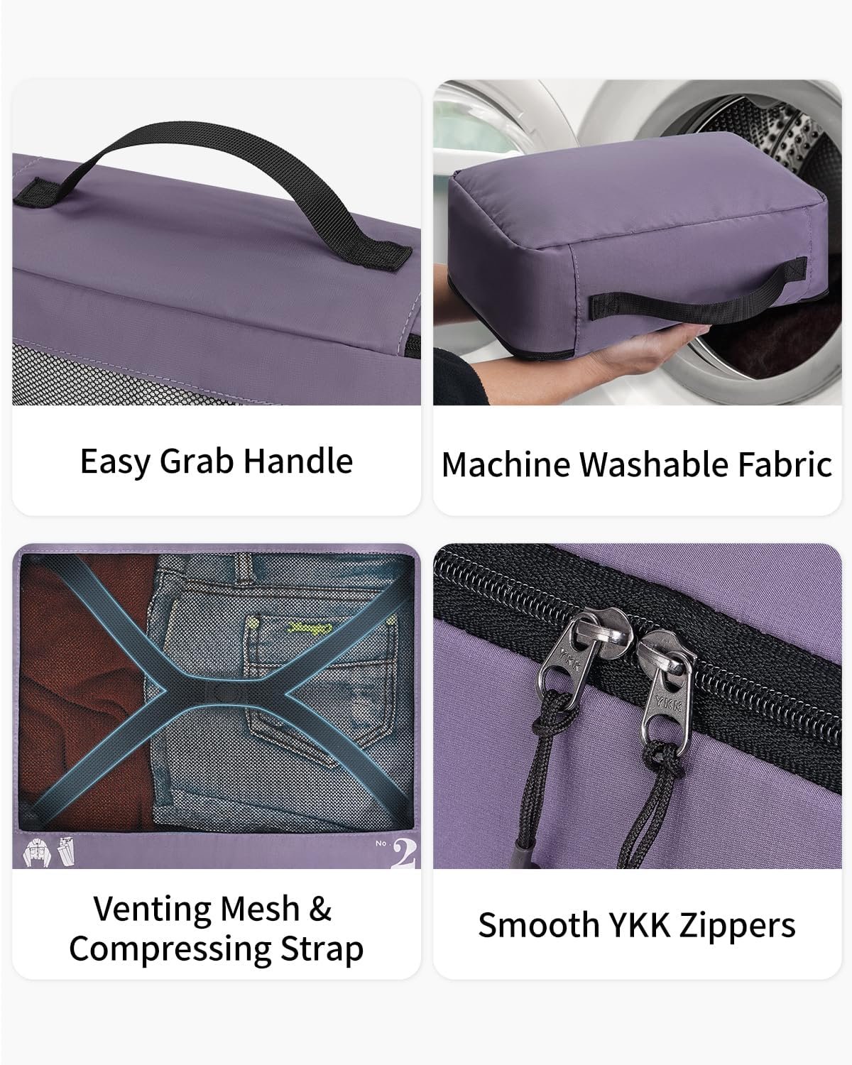 ECOHUB 7 Set Packing Cubes Tear-Resistant Luggage Packing Organizers with Number Icon for Travel Accessories Luggage Suitcase Machine Washable Packing Cubes (Purple) - Image 6