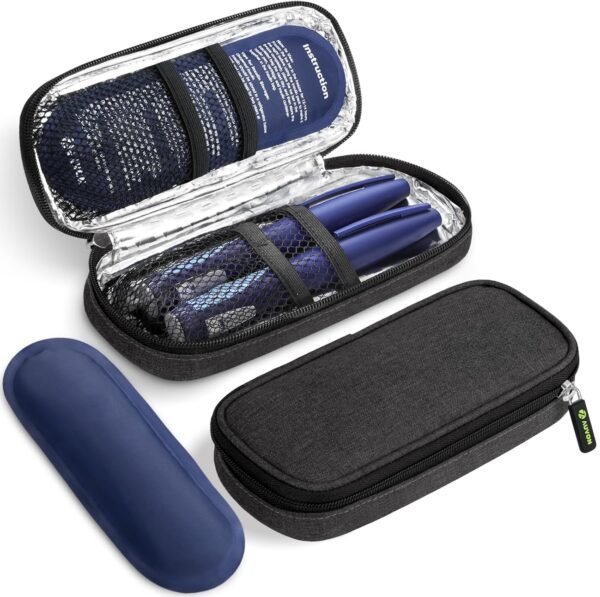 AUVON Insulin Pen Cooler Travel Case with 2 x 90g TSA Approved Ice Packs, Diabetic Medication Insulated Cooling Bag for Insulin Pens and Diabetic Supplies Storage, Compact for Daily Life and Trips - Image 2