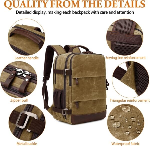 Travel Backpack for Men Carry On Backpack Flight Approved Personal Item Backpack, 17 inch Laptop Backpack Casual Daypack Weekender Business Hiking Backpack, Brown - Image 7