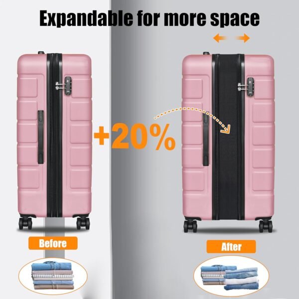 Explorer Lightweight Hardside Expandable Luggage Spinner Wheels Suitcase W/TSA Lock, Pink, New-3 Piece Set - Image 5
